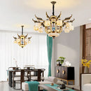 GobekUsa All Copper Jade Chandelier for Villa Living Room, Dining Room - Chinese Style Duplex Copper Lamp