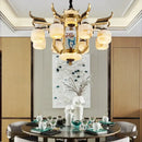 GobekUsa All Copper Jade Chandelier for Villa Living Room, Dining Room - Chinese Style Duplex Copper Lamp