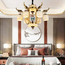 GobekUsa All Copper Jade Chandelier for Villa Living Room, Dining Room - Chinese Style Duplex Copper Lamp