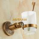 Antique brass floral cup holder bathroom wall mounted towel ring by Decorbites