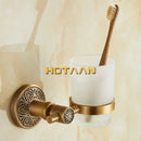 Antique brass floral cup holder bathroom wall mounted towel ring by Decorbites
