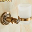 Antique brass floral cup holder bathroom wall mounted towel ring by Decorbites