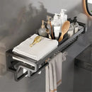 GobekUsa Aluminum Bathroom Towel Holder with Hook and Storage Basket