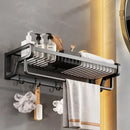 GobekUsa Aluminum Bathroom Towel Holder with Hook and Storage Basket