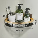 Gold & black aluminum corner bathroom shelf with towel hooks by Decorbites
