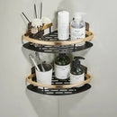 Gold & black aluminum corner bathroom shelf with towel hooks by Decorbites