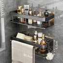 Silver two tier aluminum corner shelf bathroom storage with towel rack by Decorbites