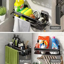 Silver two tier aluminum corner shelf bathroom storage with towel rack by Decorbites
