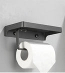 Black aluminum gray bathroom paper roll holder with phone shelf by Decorbites