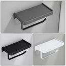 Black aluminum gray bathroom paper roll holder with phone shelf by Decorbites