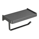 Black aluminum gray bathroom paper roll holder with phone shelf by Decorbites