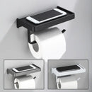 Black aluminum gray bathroom paper roll holder with phone shelf by Decorbites