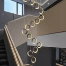 GobekUsa Aluminum LED Chandelier: Luxury Crystal Round Hanging Lamps for Staircase and Attic