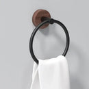 Black matte and walnut towel ring for bathroom and kitchen wall mount by Decorbites