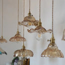 GobekUsa Amber Flower Glass LED Pendant Light - Modern Nordic Copper Switch Hang Lamp