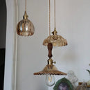GobekUsa Amber Flower Glass LED Pendant Light - Modern Nordic Copper Switch Hang Lamp