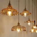 GobekUsa Amber Flower Glass LED Pendant Light - Modern Nordic Copper Switch Hang Lamp