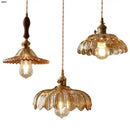GobekUsa Amber Flower Glass LED Pendant Light - Modern Nordic Copper Switch Hang Lamp