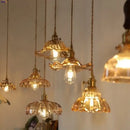 GobekUsa Amber Flower Glass Pendant Lamp, Modern Nordic LED Hanging Light for Kitchen Living Room