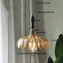 GobekUsa Amber Flower Glass Pendant Lamp, Modern Nordic LED Hanging Light for Kitchen Living Room