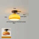 GobekUsa Amber Glass Ceiling Lamp Wood Nordic Modern Bedroom Bathroom Light
