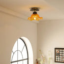 GobekUsa Amber Glass Ceiling Lamp Wood Nordic Modern Bedroom Bathroom Light