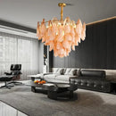 GobekUsa Amber Glass Chandelier: Dimmable Luxury Light Fixture for Living Room Hall