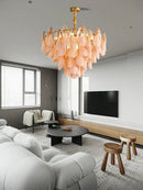 GobekUsa Amber Glass Chandelier: Dimmable Luxury Light Fixture for Living Room Hall