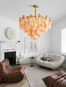 GobekUsa Amber Glass Chandelier: Dimmable Luxury Light Fixture for Living Room Hall