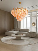 GobekUsa Amber Glass Chandelier: Dimmable Luxury Light Fixture for Living Room Hall