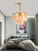 GobekUsa Amber Glass Chandelier: Dimmable Luxury Light Fixture for Living Room Hall