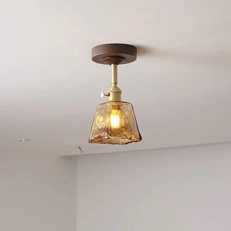 GobekUsa Amber Glass Copper LED Ceiling Light Fixture for Modern Home Decor, photo 5 of 33