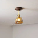 GobekUsa Amber Glass Copper LED Ceiling Light Fixture for Modern Home Decor