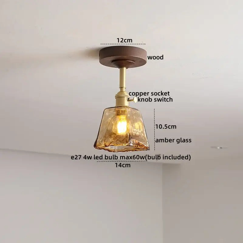 GobekUsa Amber Glass Copper LED Ceiling Light Fixture for Modern Home Decor, photo 26 of 33