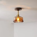 GobekUsa Amber Glass Copper LED Ceiling Light Fixture for Modern Home Decor
