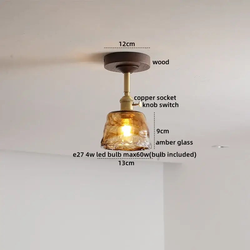 GobekUsa Amber Glass Copper LED Ceiling Light Fixture for Modern Home Decor, photo 25 of 33