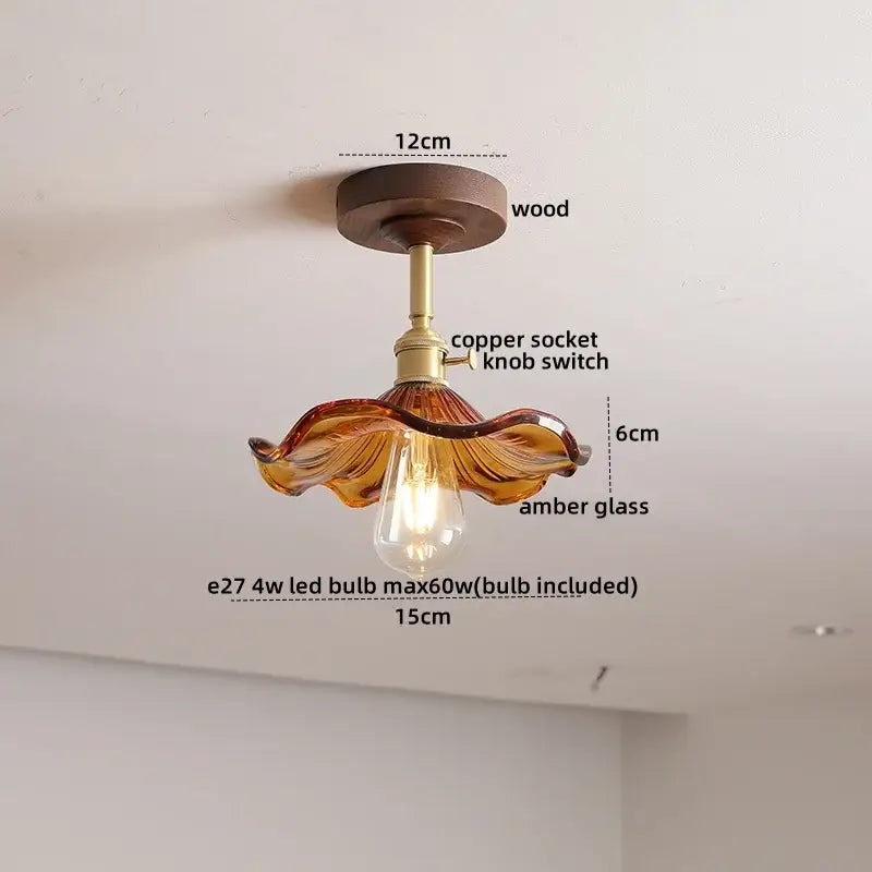 GobekUsa Amber Glass Copper LED Ceiling Light Fixture for Modern Home Decor, photo 19 of 33