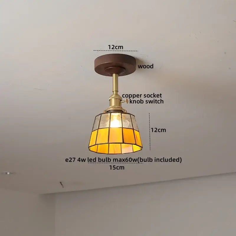 GobekUsa Amber Glass Copper LED Ceiling Light Fixture for Modern Home Decor, photo 32 of 33