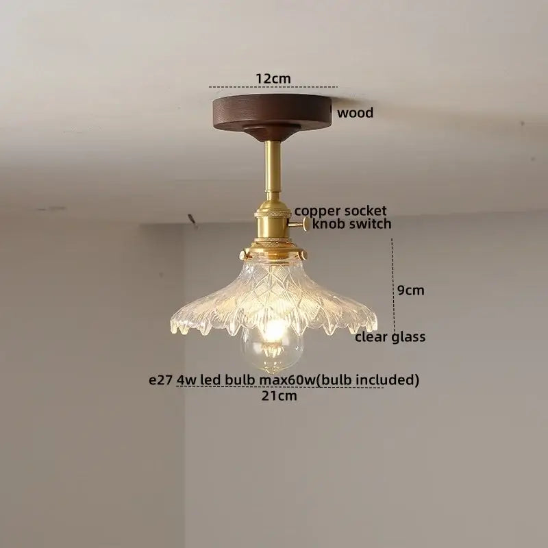 GobekUsa Amber Glass Copper LED Ceiling Light Fixture for Modern Home Decor, photo 20 of 33