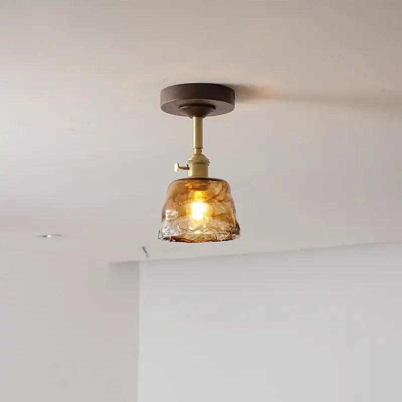 GobekUsa Amber Glass Copper LED Ceiling Light Fixture for Modern Home Decor, photo 4 of 33