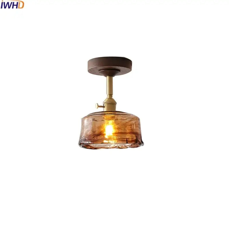 GobekUsa Amber Glass Copper LED Ceiling Light Fixture for Modern Home Decor
