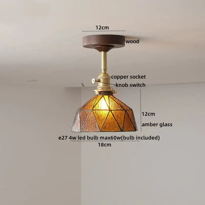 GobekUsa Amber Glass Copper LED Ceiling Light Fixture for Modern Home Decor, photo 16 of 33