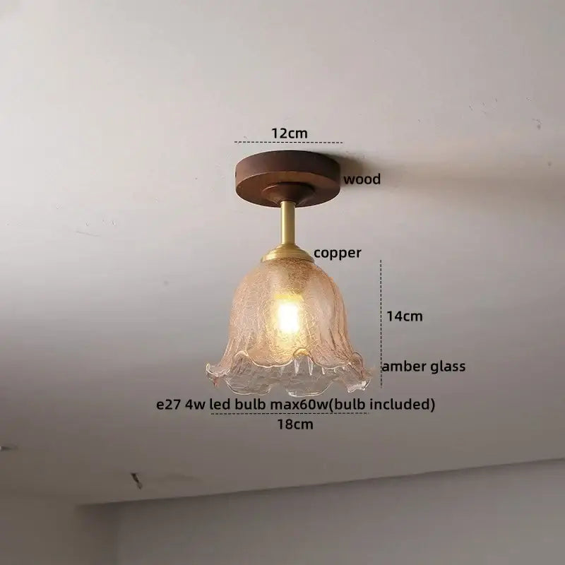 GobekUsa Amber Glass Copper LED Ceiling Light Fixture for Modern Home Decor, photo 11 of 33