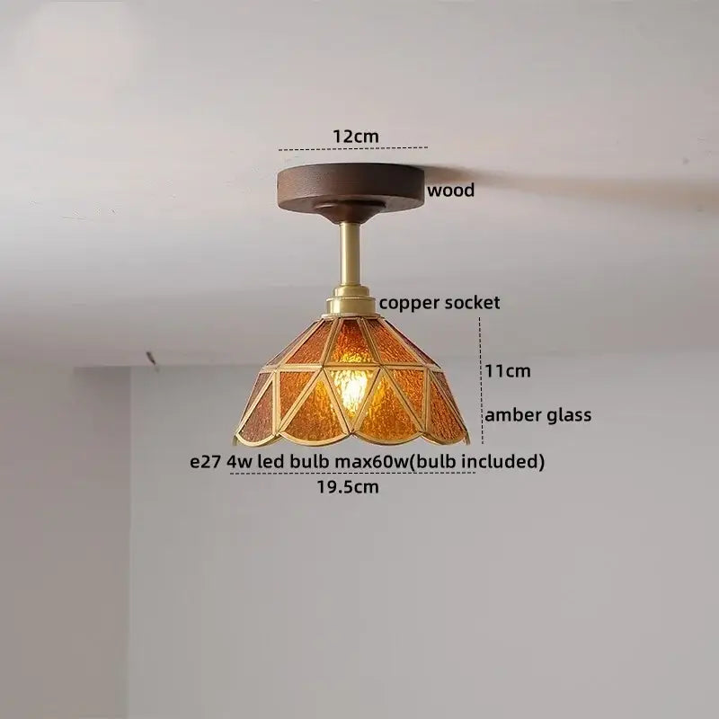 GobekUsa Amber Glass Copper LED Ceiling Light Fixture for Modern Home Decor, photo 8 of 33