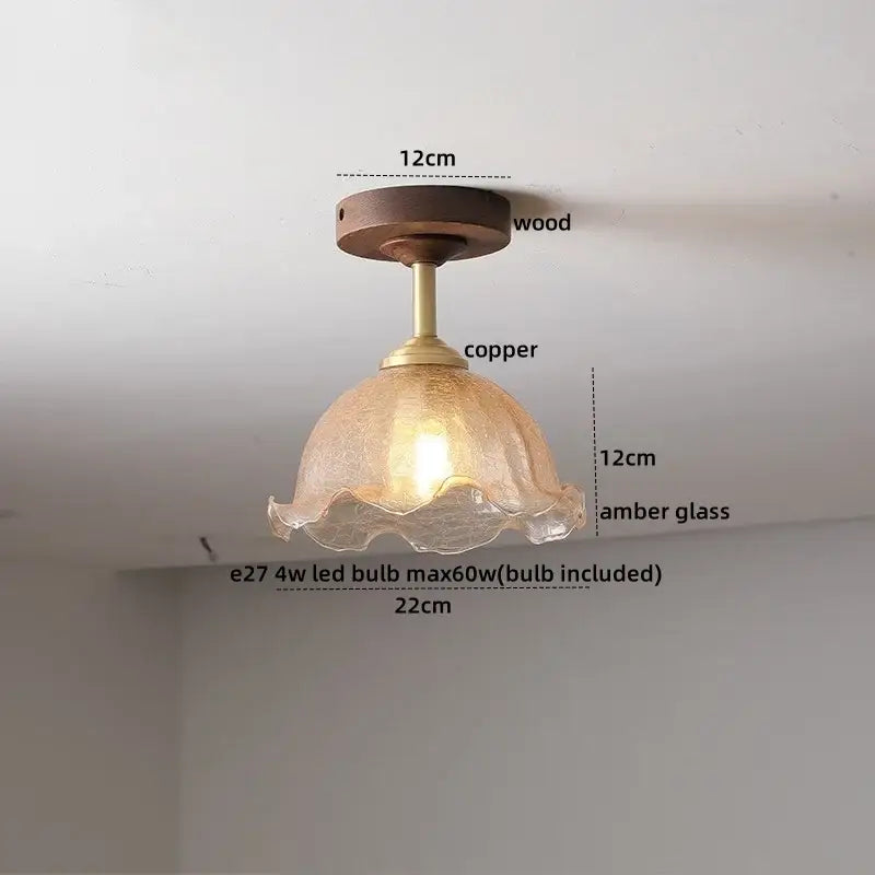 GobekUsa Amber Glass Copper LED Ceiling Light Fixture for Modern Home Decor, photo 10 of 33
