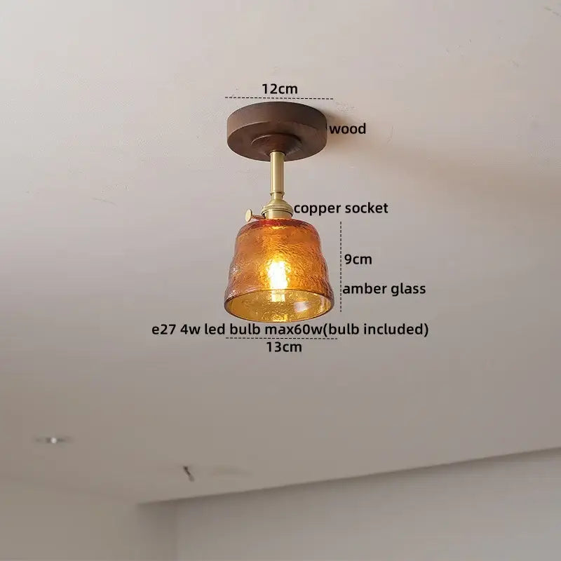 GobekUsa Amber Glass Copper LED Ceiling Light Fixture for Modern Home Decor, photo 31 of 33