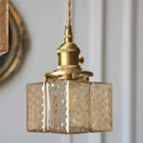 GobekUsa Amber Glass Cube LED Pendant Lights, Japanese Style for Kitchen, Bedroom, Coffee.