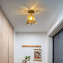 GobekUsa Amber Glass LED Ceiling Light: Modern Aluminum Wood Kitchen Balcony Room Lamp