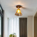 GobekUsa Amber Glass LED Ceiling Light: Modern Aluminum Wood Kitchen Balcony Room Lamp