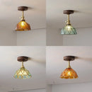 GobekUsa Amber Glass LED Ceiling Light Modern Wood Canopy Kids Room Fixture